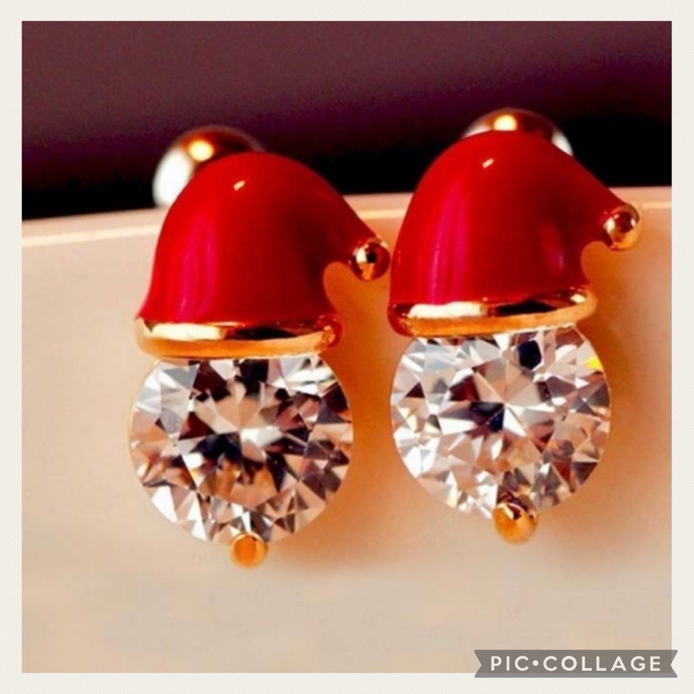 NEW Chic Xmas Red Santa Claus Crystal Post Earrings